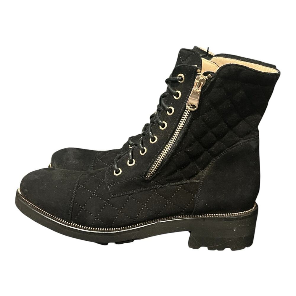 Ron White Black Suede Quilted Combat Boots Women’s Shoe Size EU 39 New
